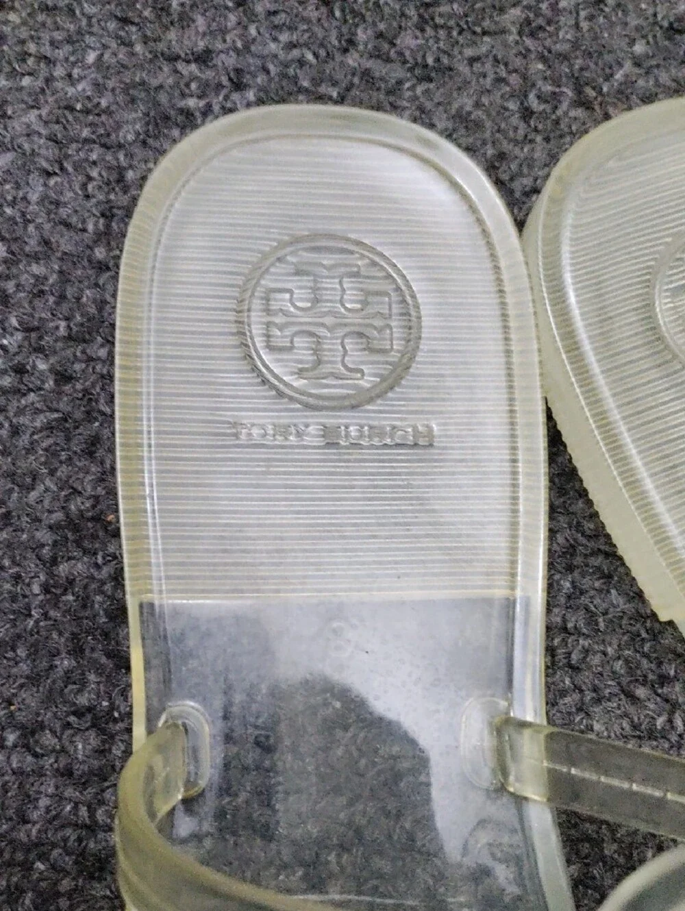 Tory Burch Clear Jelly Sandals with White Logo Medallion